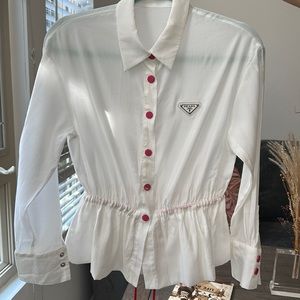Prada Ivory Blouse with Fuchsia Buttons